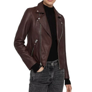 Allsaints Dalby Leather Biker Motorcycle Jacket Deep Berry Red Women's Size 6